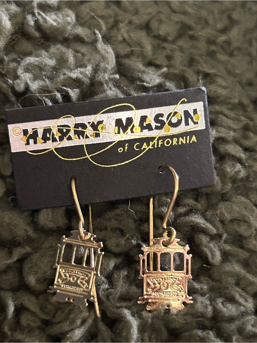 Harry Mason of California Gold Trolley Charm Drop Earrings